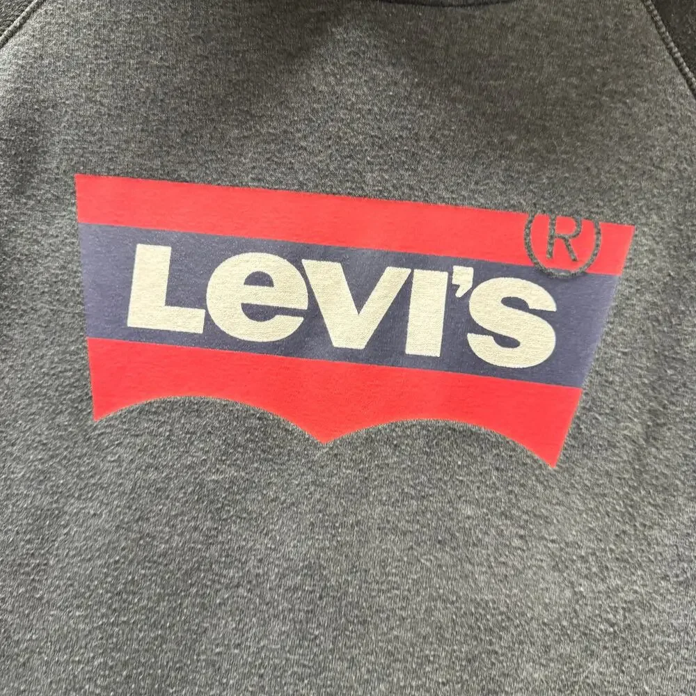 Levi's Hoodie Mens Medium Gray Black Red Logo Pullover Sweatshirt‎ + Pockets
